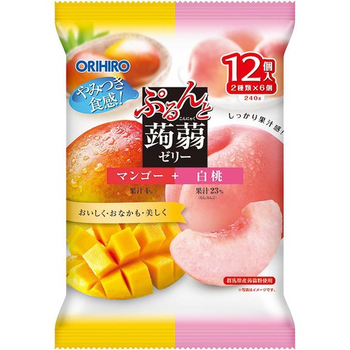 オリヒロ ぷるんと蒟蒻ゼリー パウチ マンゴー+白桃 12個