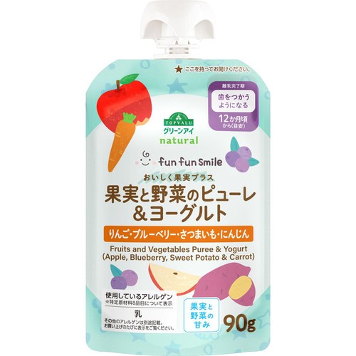fun fun smile 果実と野菜のピューレ&ヨーグルト 12か月頃から 90g トップバリュグリーンアイ