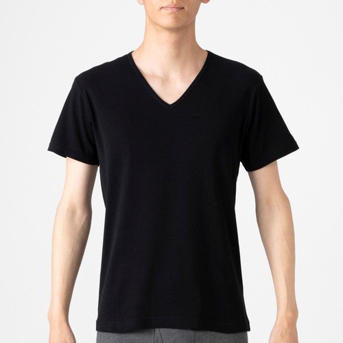 PEACE FIT(ピースフィット)COOL コットン 半袖Vネックシャツ 紳士 クロ XL トップバリュ