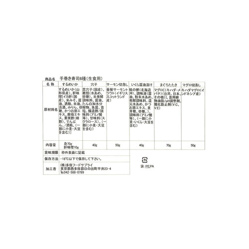 【冷凍】 手巻き寿司にぴったり！海鮮具材6種セット 約6人前