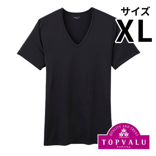PEACE FIT SilkyFact 紳士 半袖Vネックシャツ XLクロ トップバリュ