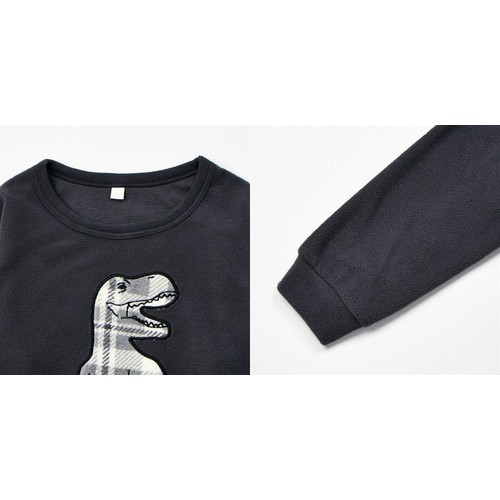 PEACE FIT(ピースフィット)WARM フリース長袖ルームウェア 恐竜アップリケ 男の子 チャコールグレー 120cm トップバリュ