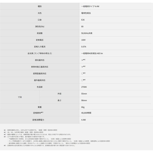 パナソニック LED電球 E26 広配光BS 40形相当 電球色