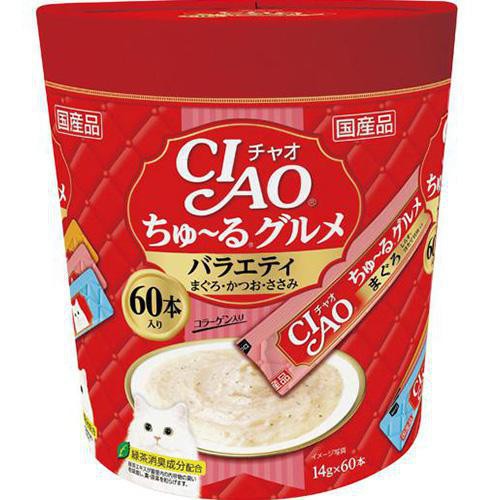 【ペット用】 いなば 国産CIAO ちゅ〜るグルメ バラエティ まぐろ・かつお・ささみ 14g x 60本