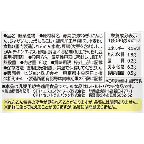 ピジョン 食育レシピR12 シャキシャキれんこん鶏つくね 12ヵ月頃から 80g