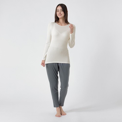 PEACE FIT (ピースフィット) WARM よくのびーる 長袖Tシャツ 婦人 オフホワイト L トップバリュ