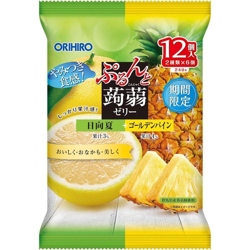 オリヒロ ぷるんと蒟蒻ゼリー パウチ 日向夏+ゴールデンパイン 12個