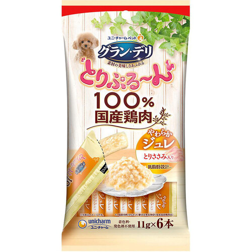 【ペット用】 ユニ・チャーム グラン・デリ とりぷる〜ん100%国産鶏肉 やわらかジュレとりささみ入り 11g x 6本