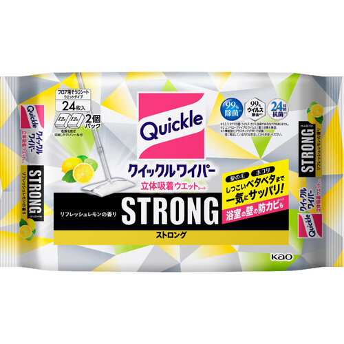 花王 クイックルワイパー 立体吸着ウエットシート ストロング リフレッシュレモンの香り (12枚×2個)　24枚