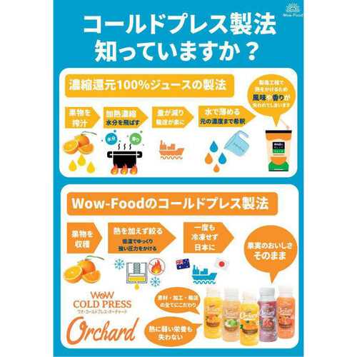 Wow Orchard コールドプレス ストレートピンクグレープフルーツ 215ml