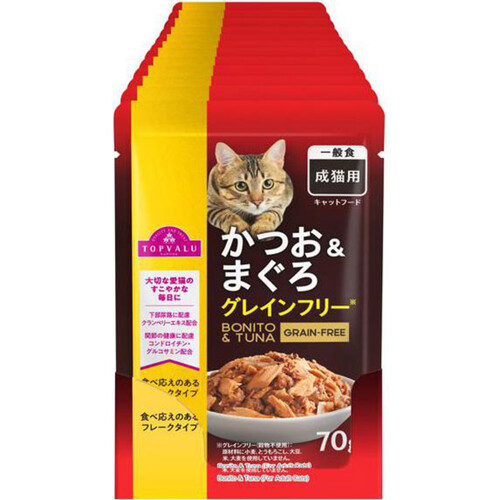 キャットフードパウチ かつお&まぐろ 70g x 12袋 トップバリュ