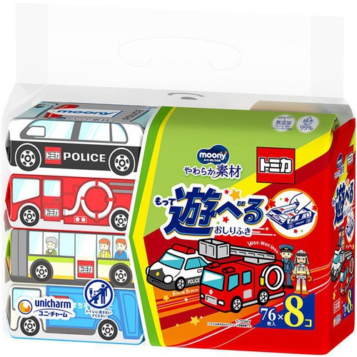 ユニ・チャーム ムーニー おしりふき やわらか素材 詰替 トミカ 76枚 x 8個入