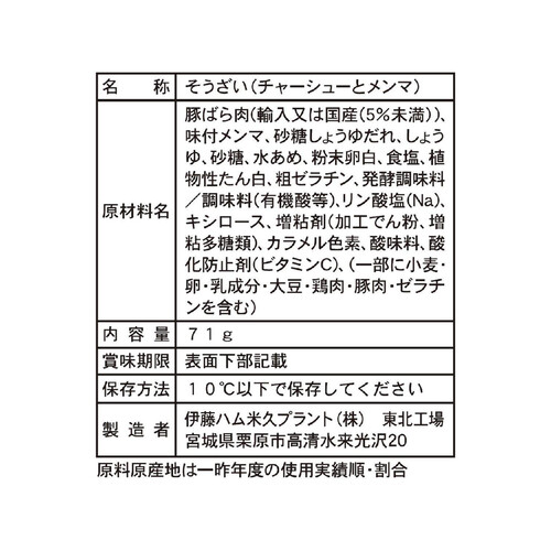 伊藤ハム 麺に具 チャーシューとメンマ 71g