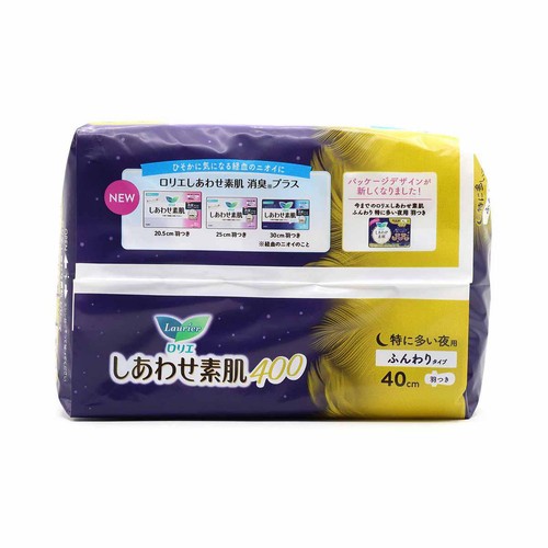 花王 ロリエ しあわせ素肌400 特に多い夜用 羽つき 無香料 40cm 7個