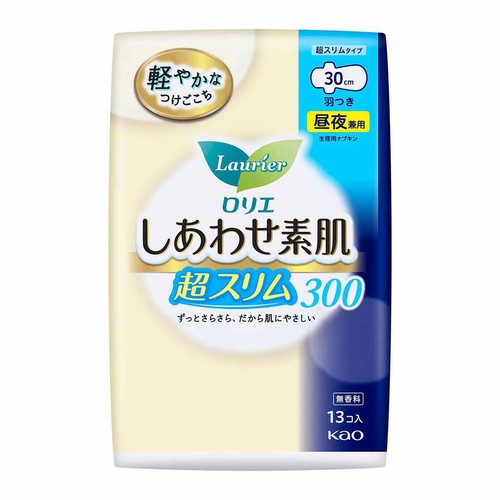 花王 ロリエ しあわせ素肌300 超スリム 昼夜兼用 超スリムタイプ 羽つき 30cm 13個