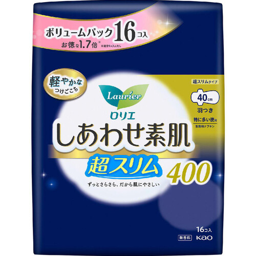 花王 ロリエ しあわせ素肌 超スリム400 特に多い夜用 羽つき 40cm 16個