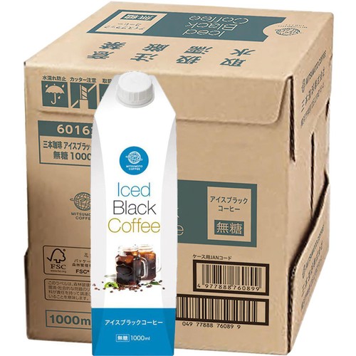 三本珈琲 アイスブラックコーヒー 1ケース 1000ml x 6本 Green Beans