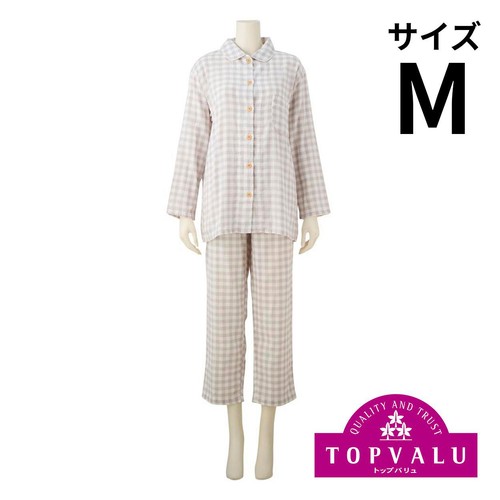 婦人 コットン二重ガーゼ長袖シャツパジャマ チェック M ウスクロ トップバリュ