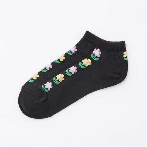 3足よりどり 花柄フロート スニーカー丈ソックス  クロ19ー21cm トップバリュ