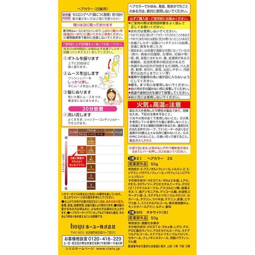 ホーユー シエロ ムースカラー 2S(明るいスタイリッシュブラウン) 1剤50g+2剤50g