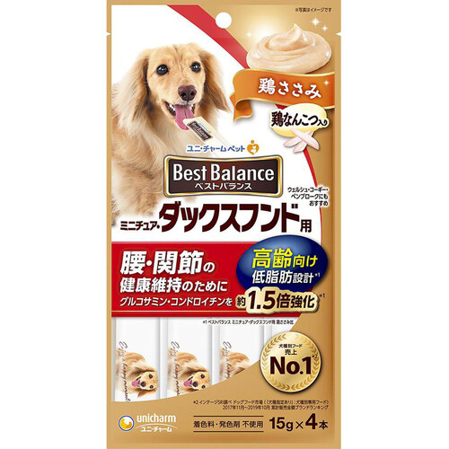 【ペット用】 ユニ・チャーム ベストバランス ミニチュア・ダックスフンド用 高齢犬向け 鶏ささみ 15g x 4本