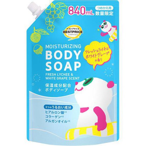 夏パンダ 保湿成分配合ボディソープ フレッシュライチ&ホワイトグレープの香り 840mL トップバリュベストプライス