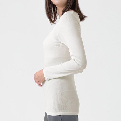 PEACE FIT (ピースフィット) WARM よくのびーる 長袖Tシャツ 婦人 オフホワイト L トップバリュ