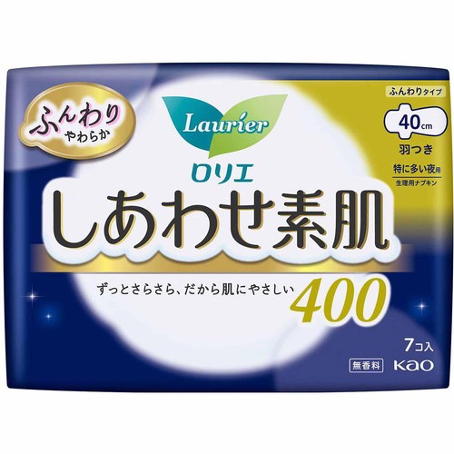 花王 ロリエ しあわせ素肌400 特に多い夜用 羽つき 無香料 40cm 7個