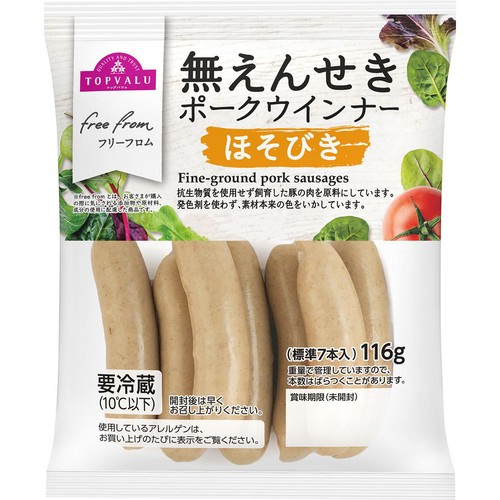 フリーフロム 無えんせき ポークウインナー ほそびき 116g トップバリュ