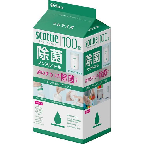 日本製紙クレシア スコッティ ウェットティシュー 除菌ノンアルコール ボトル つめかえ用 100枚