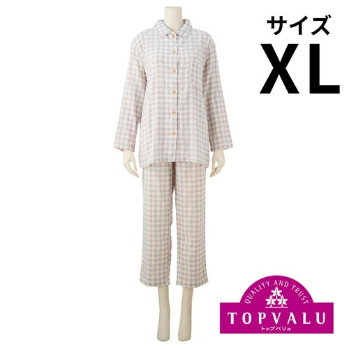 シャツパジャマ 二重ガーゼ チェック柄 婦人 グレー XL トップバリュ