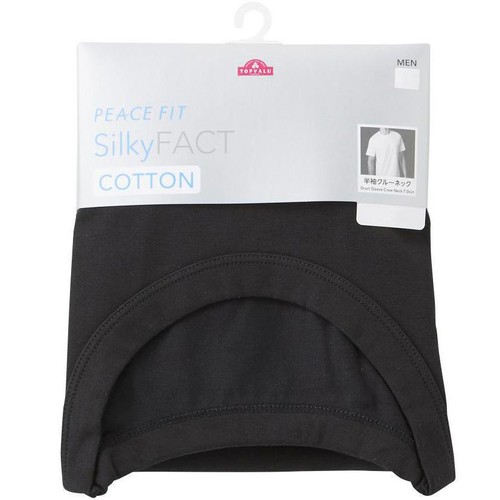 PEACE FIT(ピースフィット) SilkyFACT コットン半袖クルーネックTシャツ 紳士 クロ XL トップバリュ
