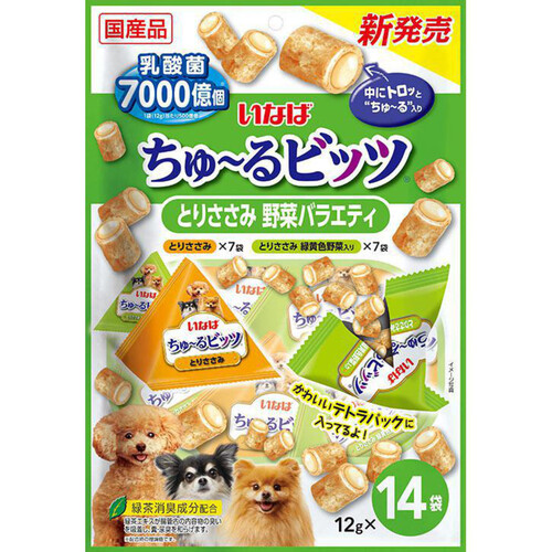 【ペット用】 いなば 国産ちゅ〜るビッツ 乳酸菌7000億個 とりささみ野菜バラエティ 12g x 14袋