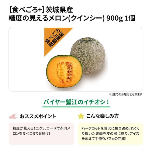 [食べごろ+] 茨城県産 糖度の見えるメロン(クインシー) 900g 1個