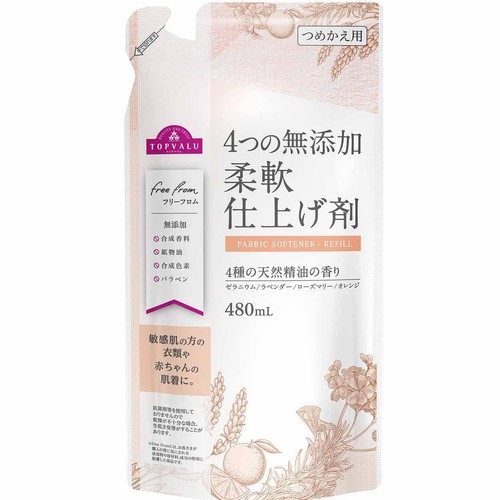 4つの無添加 柔軟仕上げ剤 つめかえ 480mL トップバリュ