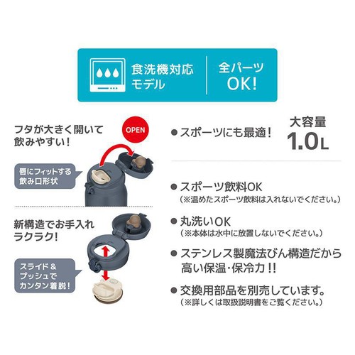 サーモス 真空断熱ケータイマグボトル1000ml ミネラルグレー 水筒 食洗機対応 JNL-S1000(MLGY)