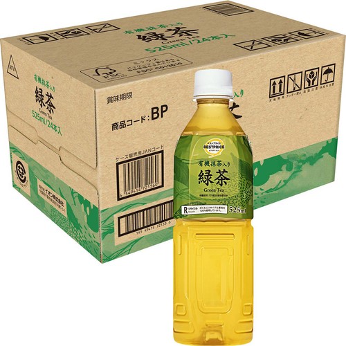 有機抹茶入り 緑茶 1ケース 525ml x 24本 トップバリュベストプライス