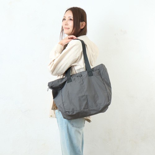 PolkaPolka マットナイロン ポケッタブルトートバッグ ベージュ