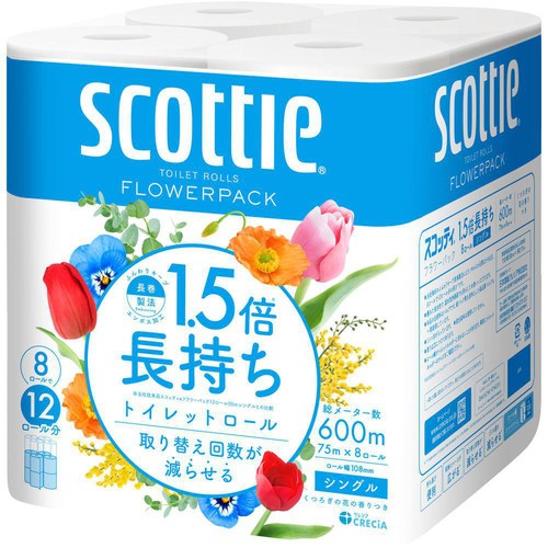 日本製紙クレシア スコッティフラワー 1.5倍長持ち トイレット シングル 75m x 8ロール