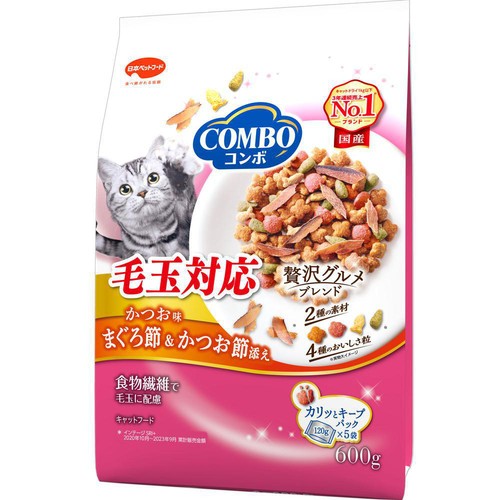 【ペット用】 日本ペットフード コンボ 毛玉対応 かつお味 まぐろ節&かつお節添え 600g(120g x 5)