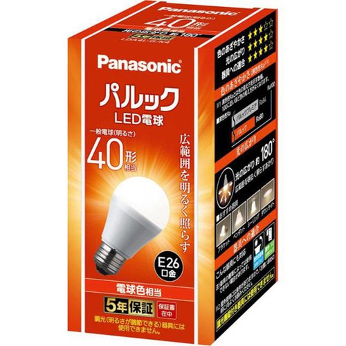 パナソニック LED電球 E26 広配光BS 40形相当 電球色 Green Beans