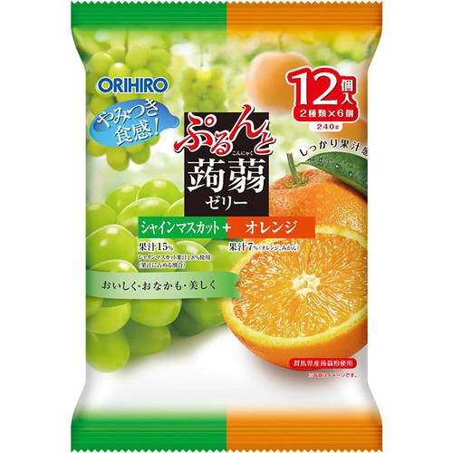 オリヒロ ぷるんと蒟蒻ゼリー パウチ シャインマスカット+オレンジ 12