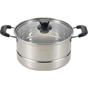 蒸し処 ステンレス製ガラス蓋付深型鍋(目皿付き) 22cm Green Beans