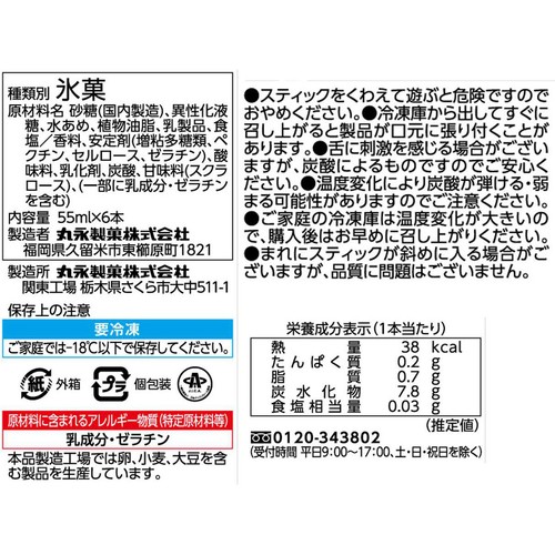 丸永製菓 弾けるしゅわしゅわアイスバー ホワイティーサワー 55ml x 6本入