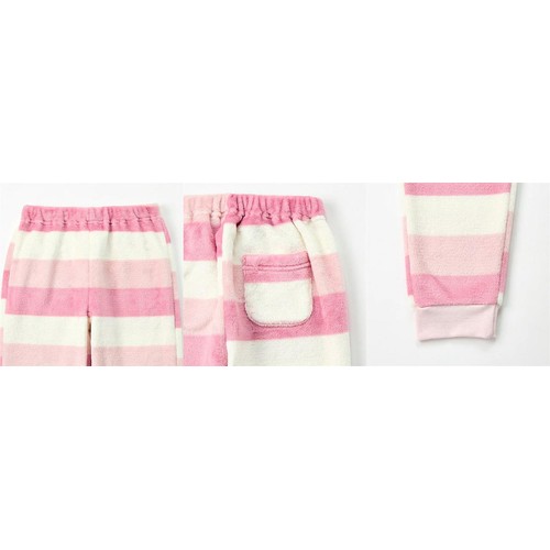 PEACE FIT(ピースフィット)WARM フリース長袖ルームウェア ボーダー 女の子 ラベンダー 120cm トップバリュ
