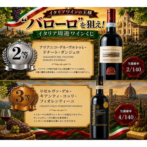 【数量限定】【イタリア産】 イタリアワインの王様バローロを狙え!イタリア周遊ワインくじ 750ml