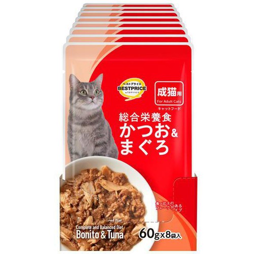 【ペット用】 キャットフード パウチ かつお&まぐろ ボール販売(総合) 60g x 8袋入 トップバリュベストプライス