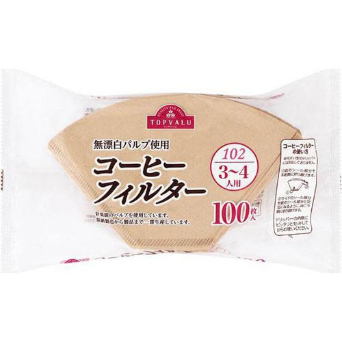 無漂白パルプ使用コーヒーフィルター 102 3～4人用 100枚 トップバリュ