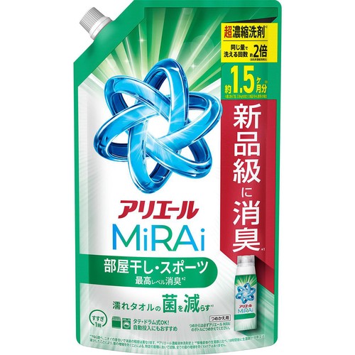 P&G アリエール 洗濯洗剤 MiRAi 超濃縮コンパクト洗剤 部屋干し&スポーツ つめかえ用 480g