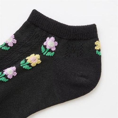 3足よりどり 花柄フロート スニーカー丈ソックス クロ22ー24cm トップバリュ